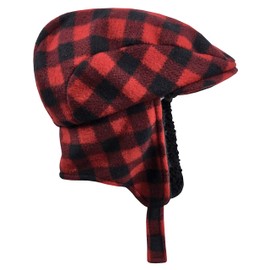 N'Ice Caps Boys Kids Buffalo Plaid Winter Hat Fleece Warm Sherpa Lined (Red Buffalo Plaid, 4-7 Years)