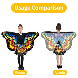 Children's Butterfly Costume, Carnival Costume, Children's Multicoloured Butterfly Wings Cape, Butterfly Skirt with Headband Tattoos, Butterfly Costume Girls for Carnival, Cosplay, Theme Party