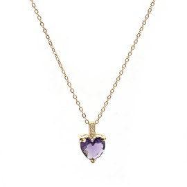 February Birthstone Necklace for Women 14K Gold Plated Amethyst Birthstone Necklace Gold Heart Necklaces Amethyst Necklace Birthday Gifts for Women Girls Jewelry