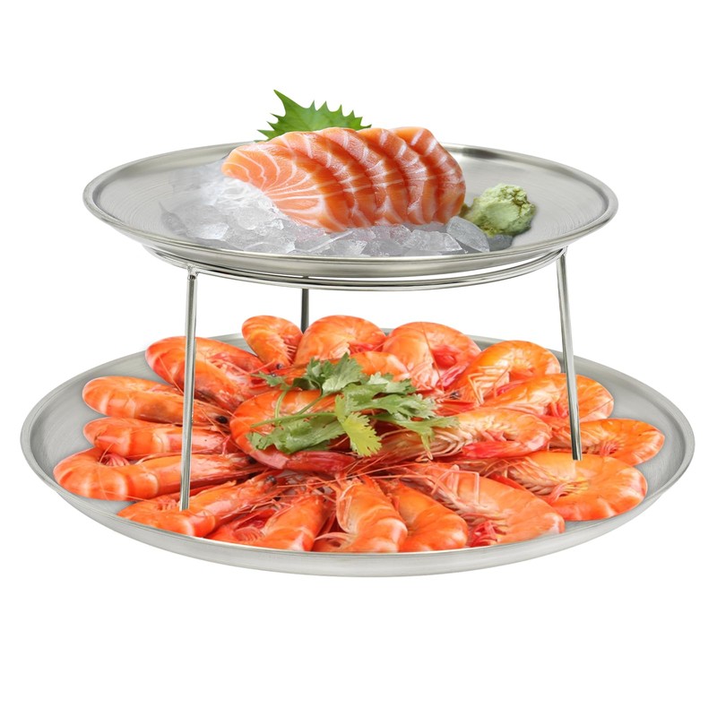 DYNAMI 2-Tier Seafood Tower Set,2pcs Thickened Stainless Steel Seafood Tray(10in+8in)