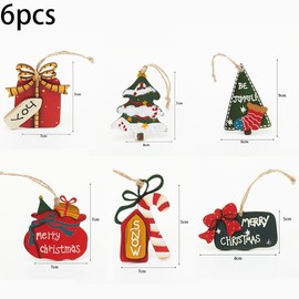 Baiinjiene Wooden Christmas Tree Ornaments 6pcs Wood Hanging Decor for Christmas Tree Decorations for Crafts Hanging Christmas Decorations, Wood Discs Ornament for Home Autumn Winter
