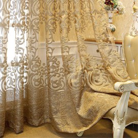 NewWPKIRA 1 Panel European Sheer Curtain Grommet Top Luxury Window Screening Curtain for Living Room Hollow Semi-Shading Voile Curtain Drape for Bedroom Balcony