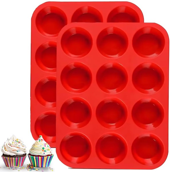 YJWYDM 12 Cups Silicone Muffin Pan, 2 Pack Non-Stick Cupcake
