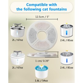 Hiumotan Cat Water Fountain Filters, 6 Pack Replacement for 2-2.5L Pet Fountain, Triple Action With Urinary System Protective Resin, Activated Carbon