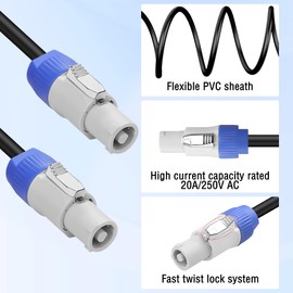 MEIRIYFA PowerCon Power Cable Professional PowerCon Cable AC 250V 20A 16AWG 3 Pin Male to Male Power Cable for Stage Light, Speaker, Audio Video Equipment and More (1M, Gray)