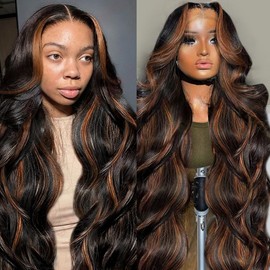 36 Inch 13X6 Ombre Lace Front Wig Human Hair 200 Density T1B/30 Highlight Body Wave Lace Front Wigs Human Hair Pre Plucked With Baby Hair Glueless HD Lace Frontal Wigs for Women Body Wave Colored Wig
