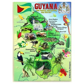 Guyana Graphic Map and Attractions Souvenir Fridge Magnet 2.5" X 3.5"