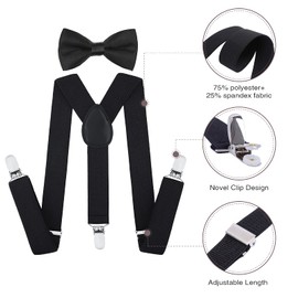 AWAYTR Child Kids Suspenders Bowtie Set - Adjustable Suspender Set for Boys and Girls (White, 30Inches (6 Years to 5 Feet Tall)