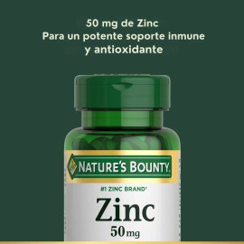 Nature's Bounty Zinc 50mg 100 Cápsulas Alta Potencia Suplemento Premium Apoyo Inmunológico y Antioxidante Natural Importado