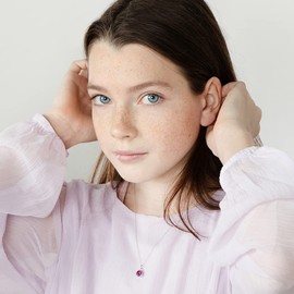 925 Sterling Silver Hot Pink Round Simulated Ruby Pendant Necklace For Preteens & Teenage Girls 16" - Fun Fuchsia CZ Necklace for Girls - Sparkling Jewelry Gift For Teen Girls born in July