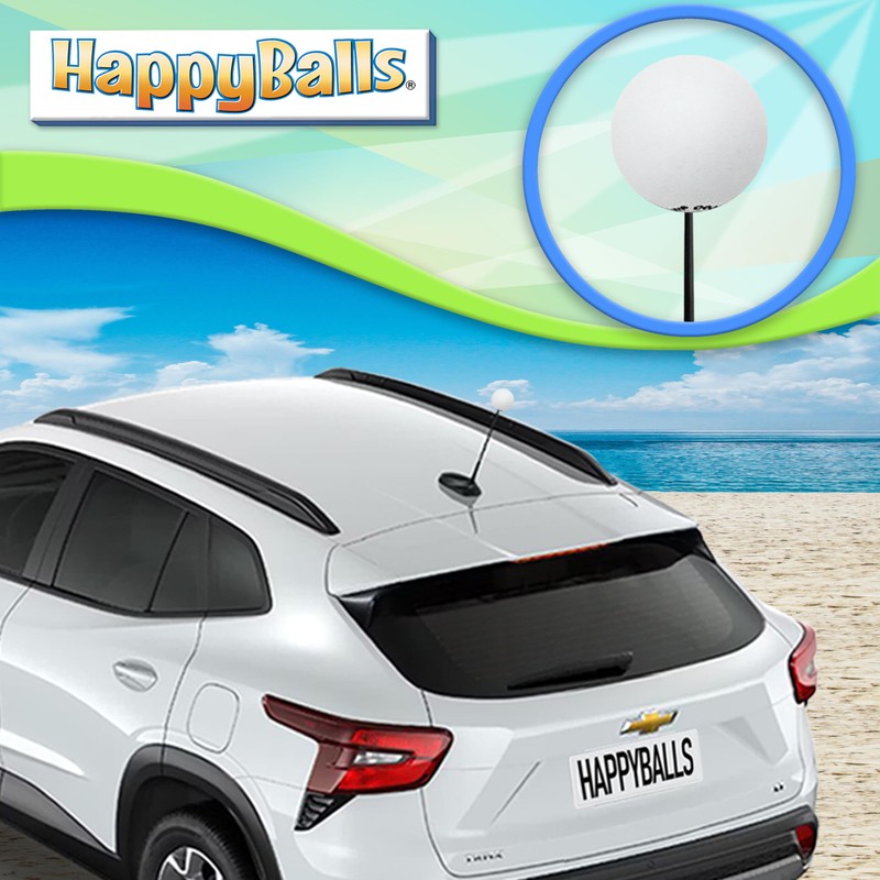 HappyBalls Plain White Car Antenna Topper Auto Accessory - Fits