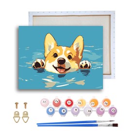 Ginfonr Framed Paint by Numbers Kit for Adults, Dog Acrylic Paint by Numbers on Canvas, Animal Oil Painting for Beginner with Brushes, Adults Paint-by-Number Kits for Home Wall Decor (8x12inch)