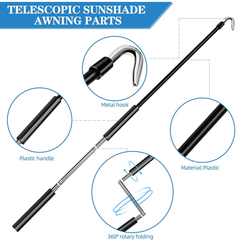 Cabilock Exterior Roller Shade Metal Crank Wand Pole with Hook,