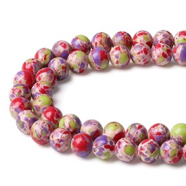 XIANNVXI Natural Stone Purple Green Red Imperial Jasper Beads for Threading with Hole Round Crystals Gemstones for Threading Beads for Bracelets Chains DIY Jewellery Crafts 8 mm (Approx. 47 Pieces