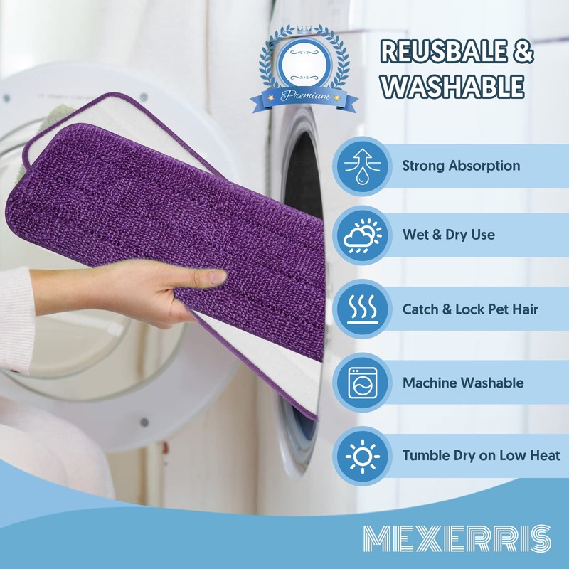 7 Count Reusable Mop Pads for Swiffer PowerMop -MEXERRIS Microfiber