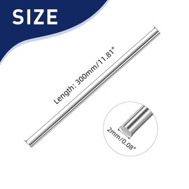 2mm x 300mm 304 Stainless Steel Round Rod, Metal Solid Shaft Rods for Industry, Metal Working Hobbies and DIY Craft, 5 PCS