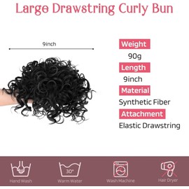 PORSMEER Hairpiece Bun Hair Bun with Elastic Drawstring Short Curls Wave Ponytail Hairpiece Synthetic Hair Like Real Hair Updo Hair Extension Braid for Women Daily Afro Black 1B