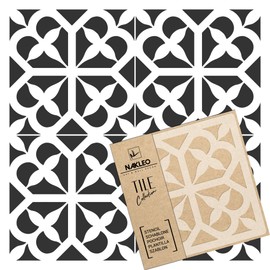 NAKLEO Avola Tile Reusable Plastic Stencil - 10 x 10 cm - Spanish Flowers Moorish - Moroccan Geometric - Paving Stone Concrete Floor Wall Painting Template Wood