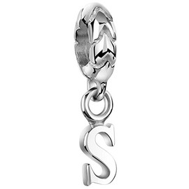 Nenalina Letter S 925 Sterling Silver | Letter Element Made of Beads Alphabet | Charm Bead for Bracelets and Chains Compatible | 719184-000, Sterling Silver, No Gemstone