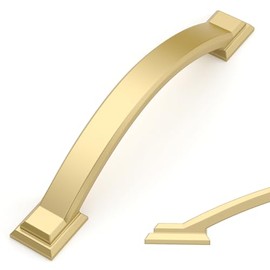 Amerdeco 10 Pack Brushed Gold Cabinet Pulls 4 Inch(102mm) Hole Centers, Handles for Kitchen Cabinet Hardware, Arch Cabinet Handles for Bathroom Dresser Drawer Handles ZH0016…