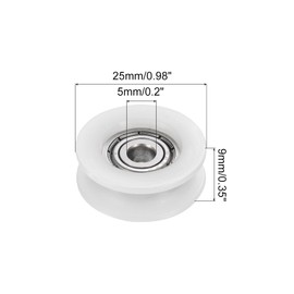 PATIKIL Nylon U Groove Pulley Wheel 5x25x9mm, 4 Pack Bearing Guide Track Sliding Conveyor Roller for Door Window Drawer Hardware Driving Mechanical, White