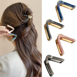 4 Pcs Small Metal Triangle Hair Claw Clips Simple V-shaped High Ponytail Holder Nonslip Strong Hold Grip Hair Clips Thick Thin Long Hair Hairpins Fashion Hair Accessories for Women