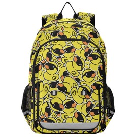 JHKKU Kids Backpack for Boys Girls Bookbags Elementary Backpack Funny Rubber Duck School Bags Travel Daypack Lightweight Waterproof with Reflective Strip