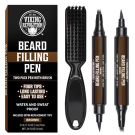 Viking Revolution Beard Pen (2 Pack) - Brown Beard Pencil Filler for Men Lapiz para Barba de Hombre - Beard Filler for Men Waterproof Beard Filling Pen Kit - Long Lasting Beard Filler Pen with Brush