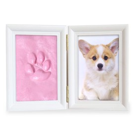 ESNET Pet Baby Memorial Photo Frame Picture Stand, Width 9.1 inches (23 cm), Height 5.9 inches (15 cm), Handprint, Foot Shape, Clay, Wooden, Gift, Ashes, Pink