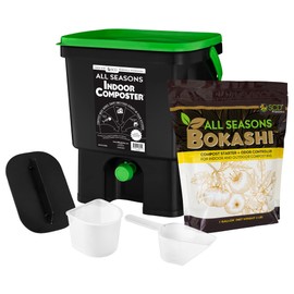All Seasons Indoor Composter Starter Kit – 4.4 Gallon Black Organko Compost Bin for Kitchen Countertop with Scoop, Cup, Presser & 2 lbs. (1 Gallon) of Bokashi, 77% Recycled Plastic by SCD Probiotics