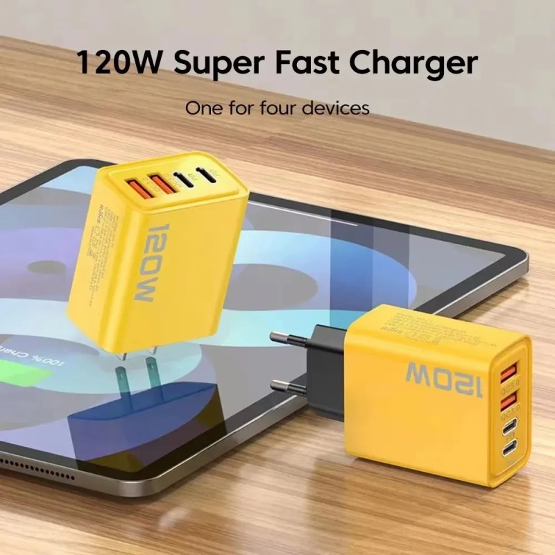 Cargador Rápido 120w Usb-c Pd, Cargador De Pared Dorado