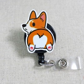 Funny Corgi Butt Badge Reel, Funny Animal ID Holder, Cute Welsh Corgi Puppy ID Badge Clip, Vet Tech Veterinarian Dog Badge, Corgi Lover ID
