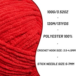 3 Packs Plush Chenille Chunky Crochet Yarn - Baby Yarn for Crocheting Soft - Velvet Yarn Knitting for Blankets Crafts - Fluffy Amigurumi Yarn 300g / 393yd (3 Red)