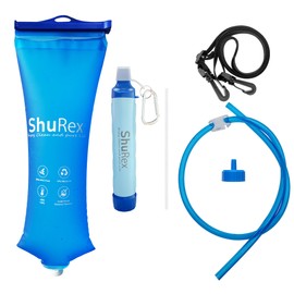 Gravity Water Filtration System, 3L Bag with Filter Straw, Hollow Fiber and Carbon Filter, for Camping and Emergency