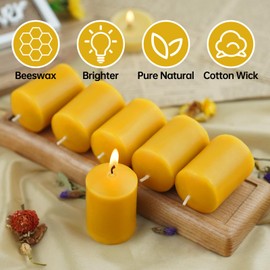 Natural Beeswax Votive Candles 6 Pack, 100% Pure Bees Wax Candles 11-12 Hours Burn Time, Unscented Beeswax Candle Bulk, Handmade Smokeless Drippless Votive Candles for Home Relax Prayers