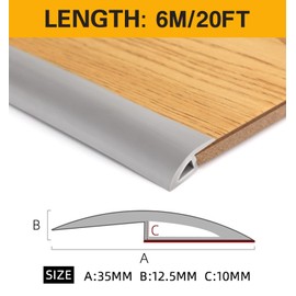 BNELL Carpet & Floor Edging Trim Strip,Self Adhesive-PVC Floor Transition Strip,Thresholds for Doorways with a Height Less Than 10 MM (20FT_Grey)