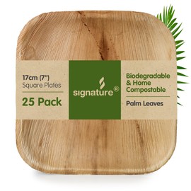 Signature Packaging - Disposable Palm Leaf Plates - Sturdy, Medium Square Plates - 17cm, 25 Pack