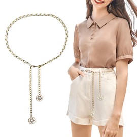 FuninCrea Chain Belt, Metal Belts for Women Adjustable Waist Chain Trendy Gold Fashion Plus Size Belts for Dress Jeans (White)