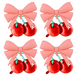 4 Pcs Cherry Balloons 4 Pcs Pink Bow Balloons for Birthday Baby Shower Wedding Theme Cherry Party Decorations