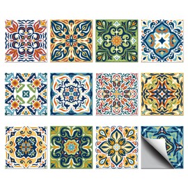 CHGCRAFT 36PCS Morocco Peel and Stick Tile Stickers 4x4 inch Wall Stickers Waterproof Detachable PVC Wall Tile Stickers Vintage Decorative Stickers for Kitchen Washroom Bedroom Wall Table Office