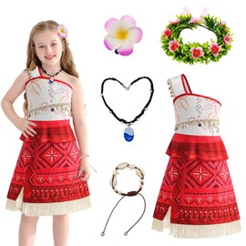 XLZJYIJ Vaiana Children's Costume, Moanna Fancy Dress, Moanna Princess Dress with Necklace and a Flower Crown and a Hair Clip, Set Vaiana Dress Fancy Dress for Carnival Cosplay Birthday Party
