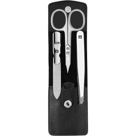 ZWILLING Manicure Set (3 Pieces) - Nail & Cuticle Pedicure Set - Leather + Nail Scissors - Polished Stainless Steel - Black