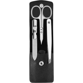 ZWILLING Manicure Set (3 Pieces) - Nail & Cuticle Pedicure Set - Leather + Nail Scissors - Polished Stainless Steel - Black