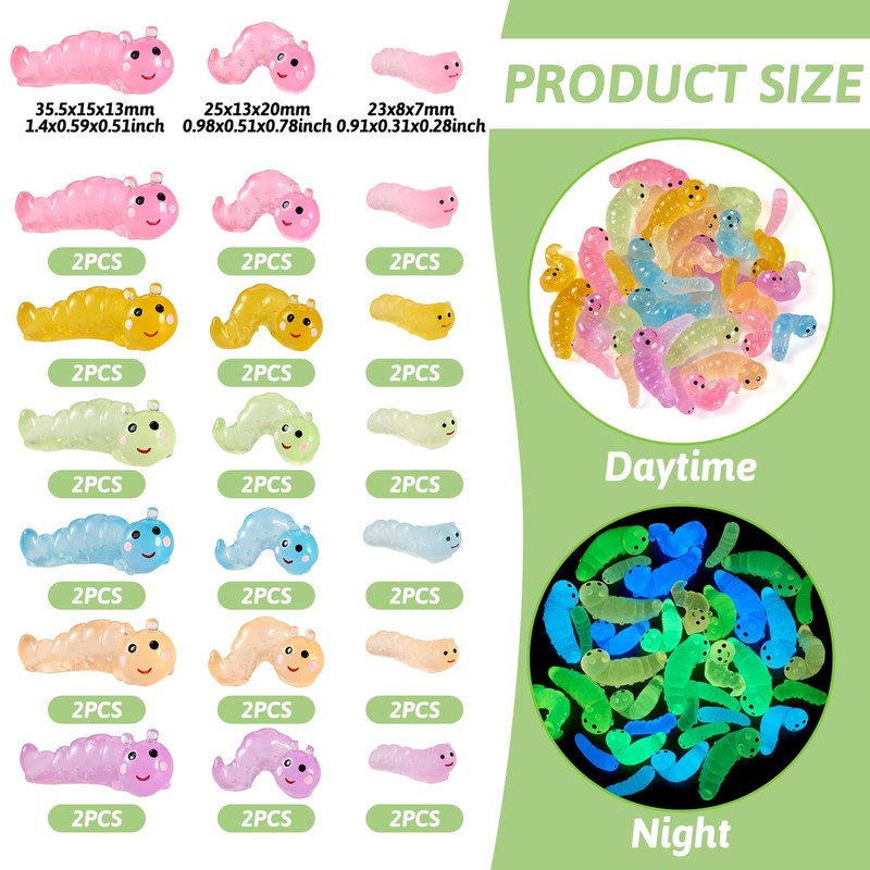 Boutigem 36Pcs Glow in The Dark Worm Figurines Luminous Worm