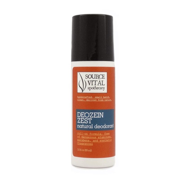 Source Vitál Apothecary | Deozein Zest Natural Roll-On Deodorant | Free of Parabens and Baking Soda, Non-Toxic, Odor-Controlling for Men and Women | 3 fl. oz.