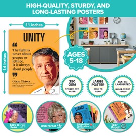Decorably 16 Hispanic Heritage Posters, 11x14in Matte-Laminated Educational Hispanic Heritage Month Posters