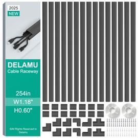 Delamu Wire Covers for Cords on Wall, 254in Black Cord Hider, Large Cable Hider Cord Covers for 3-4 Wires on Wall, Wire Hider Cable Cover Raceway, Black Tv Cable Management, 15x L16.9 W1.18 H0.6in
