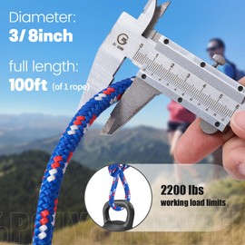 SDLTHR 2 Pack 100 ft 3/8 Inch Diamond Braided Polypropylene Rope, Nylon Rope, Poly Clothesline, Boat Rope, All-Purpose Utility Cord Tie Down Rope for Craft, Marine, Camping, Indoor, Outdoor, Blue