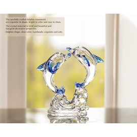 H&D HYALINE & DORA Double Crystal Glass Dolphins Figurines Collectibles, Sea Animal Sculpture Statue, Home Desk Decoration Ornaments