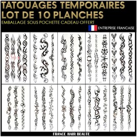 10 Christmas Temporary Tattoos Ephemeres Black Maori Non-Toxic (20CMX12 cm). Waterproof. Box Gift Design + Free Gift.